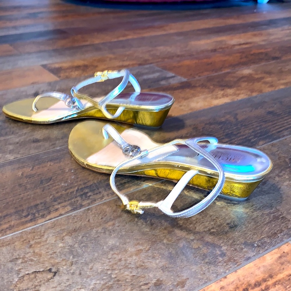 Michael Kors Gold Metallic T-Strap Sandals - Picture 3 of 4